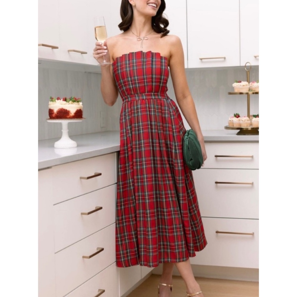 Entro Strapless Holiday Christmas Plaid Dress Boutique Tube Winter Formal Dress